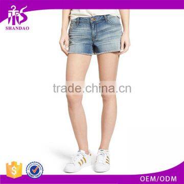 China Factory Wholesale OEM Manufacture Women Casual Washed Denim Shorts