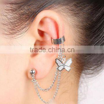 Silver Tone Butterfly Tassel Earrings Cuff Metal Ear Wrap