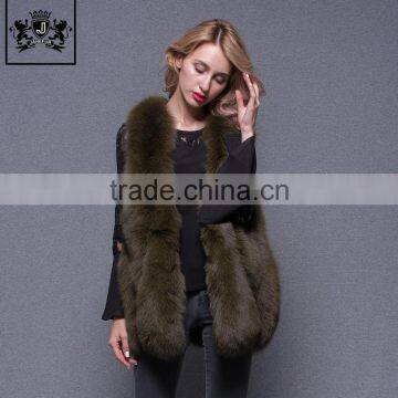 Wholesale Women Natural Real Fox Fur Gilet, Custom Women Genuine Fur Trimmed Waistcoat, Real Fox Fur Vest