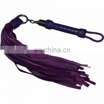 HMB-517A LEATHER FLOGGER PURPLE BLACK REVOLVING HANDLE SUEDE TAILS WHIPS