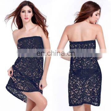 2015 Loose Pattern Tube Top Strapless Black Lace dress