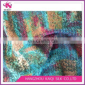 Wool Knitting Pattern Digital Printing Silk CDC 100% Pure Silk Crepe de Chine Fabric photo-4
