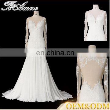 Tiamero European over hip design prospective backless long sleeve import lace mermaid wedding gown