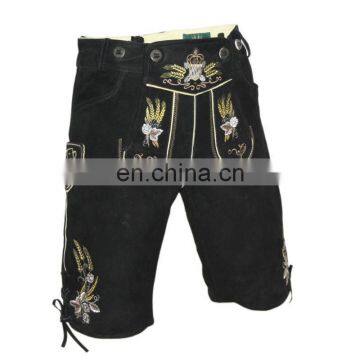 Oktoberfest Leather Pants, black Suede-Leather German Shorts -Bavarian-Lederhosen