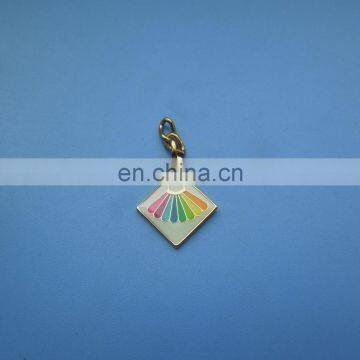 Square shape golden tone soft enameled colorful badminton design metal tag