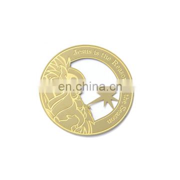 Custom thin gold plating round metal bookmarks with logo wholesale