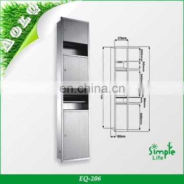 Stainless steel recessed paper towel dispenser waste receptacle