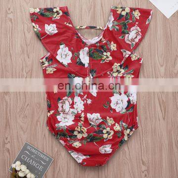 2019 Summer New Red Flower Print WOMAN RUFFLE off Shoulder One Piece BIKINI Swimsuit