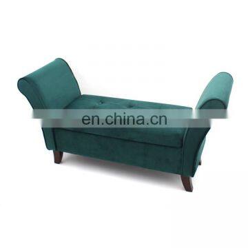 Customized Home furniture large Wooden Seat velvet sofa chair bench open lid with big storage space