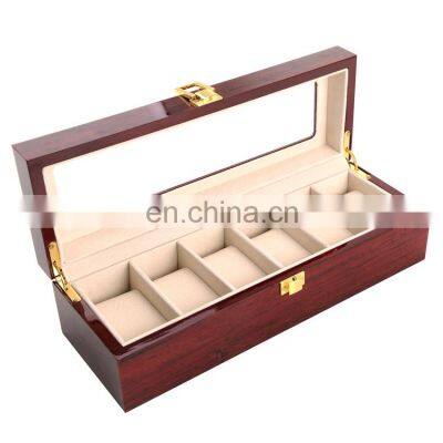 Custom 6 slots clamshell light spray paint wooden watch box