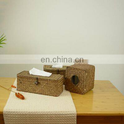 Seagrass Hand Straw Water Hyacinth Wicker Square Tissue Box Cover Brown