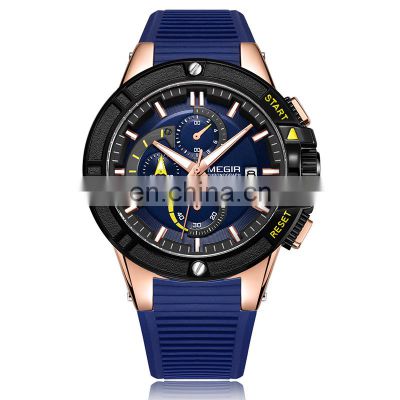 MEGIR 2095 Men Casual Silicone Strap Quartz Watches Calendar Chronograph Auto Date Sports Outdoor Wristwatch