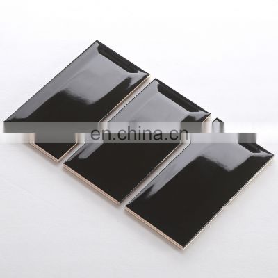 Black Glazed Porcelain Floor Tile Subway Beveled Glass Tiles