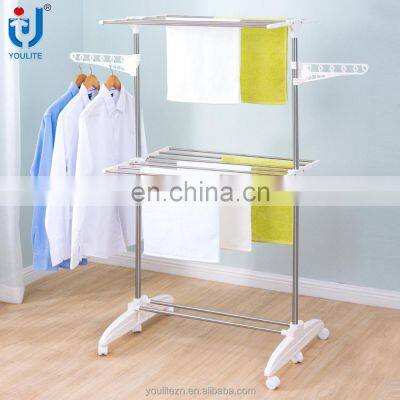 Two layer multifunctional stainless steel hanging clothes rack