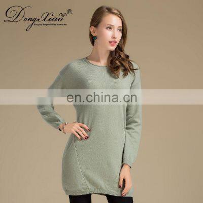 Lady Fashion Winter Warm Casual Long Dress Vintage 100% Cashmere Sweater O-Neck Collar Knitted Weaving OEM Service Available photo-2