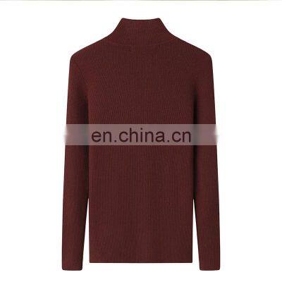 Fashionable 100% Cashmere Rib Knitting Jumper for Women High Neck Slim Fit Casual Style With Front Logo Solid Pattern for Winter