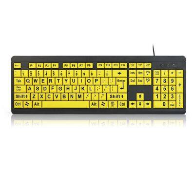 Large Print Low Vision Users Elderly High Contrast Wired USB Keyboards Yellow Big 104 Keys Letters Computer Keyboard