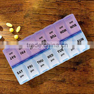 Hot ! 14 Compartment Pill Box Plastic Pill Case, 2 Week Pill Box