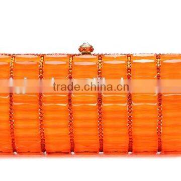 2014 hot sale orange crystal stone evening bag clutch bag lady handbag