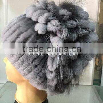 2015 Best Quality Korean Style Rex Rabbit Hat With Fox Fur Pompom photo-2