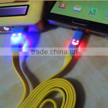 2015 Smile Face V8 Micro USB Cable For Samsung S6 S5 Note 2 Note Micro USB Cable With Led Light Quality Choice