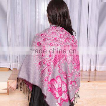 Wide Square Jacquard Peacock Stole Shawl Scarf photo-4