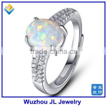 JL Jewelry Oval White Fire Opal Stone Ring Lab Created Synthetic Opal Ring