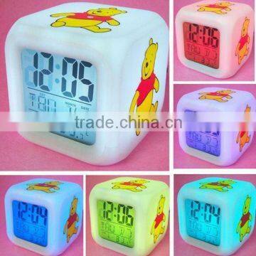 Winnie bear LED 7 Color Electronic Color Change Digital Alarm Clock