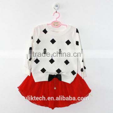 New fashion design european style girls sets long sleeves tshirt + short skirt with high quality