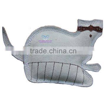 Suede Leather Toy Cat Shape.