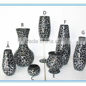 Crackle black color mosaic flower large glass vase for home decor                        
                                                                                Supplier's Choice