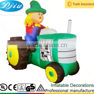 Animated Inflatable Farmer/Peasant Toy on Green Tractor with Yellow Wheels