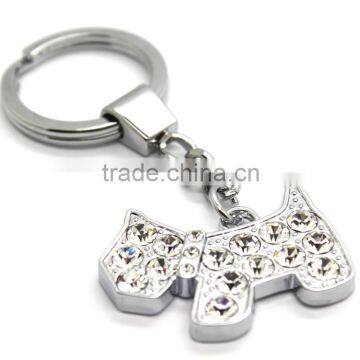 Metal Crystal dog shaped keychain