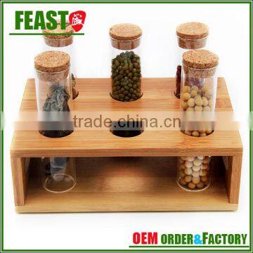 2015 new design spice rack novelty kitchen wooden spice rack glass bottle disply rack