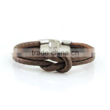 Genuine leather bracelet snakeskin stainless steel buckle bangle for man in 2016