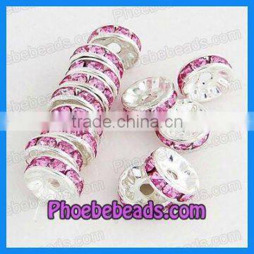 10mm Pink Round Crystal Rhinestone Spacer Beads (RRS-A010B)