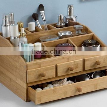 2015 new design Multi-function storage box bamboo desktop organizer with drawer Natural serving tray bamboo cosmetic box                        
                                                Quality Choice