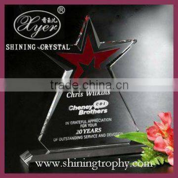 colored glass crystal star trophy awards for cooperation display,custom logo and shape