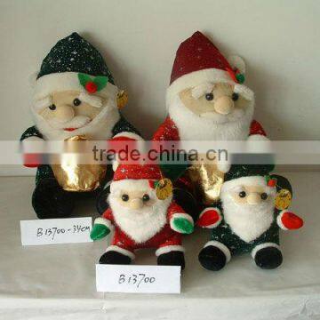 34cm promotional customized stuffed plush chiristmas santa claus toy with christmas hat&golden handbag