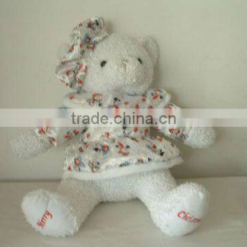 promotional customized stuffed plush chiristmas bear animal toy with printed skirt&hat