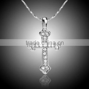 18k white gold long cross necklace for women