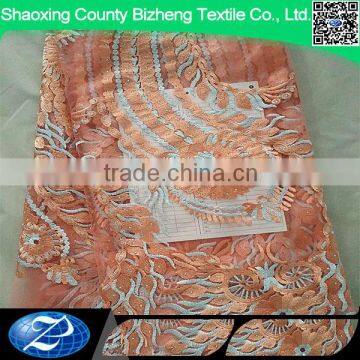 Beautiful peach african beaded soft french tulle lace fabric for women clothing                        
                                                                                Supplier's Choice