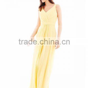 (MY0320) MARRY YOU Sleeveless V-neck Yellow Chiffon Bridesmaid Dresses Long