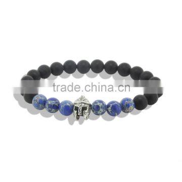 2016 Fashion Gold & Silver Spartan Knight Helmet Lava Stone Beads Bracelet for Men photo-3