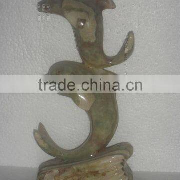 Green Onyx Double Dolphins Figurines