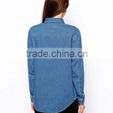 Vintage Washed Long Sleeves Ladies Jean Shirt JXF083 photo-3