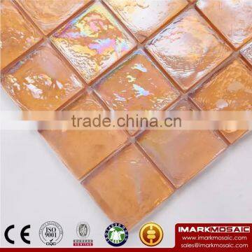 IMARK Iridescent Orange Color Glossy Glass Recycle Glass Mosaic Swimming Pool Tiles