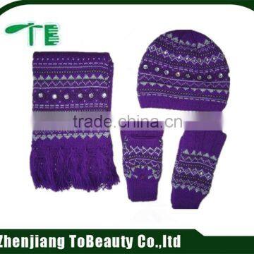Fashion Winter Girls Knit Hat Scarf Gloves Set With Embroidery photo-2