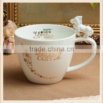 ceramic new year mug in horse design handle mug