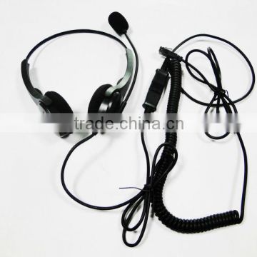 RJ11 binaural headset earphone with microphone/volume control/mute/QD cord function